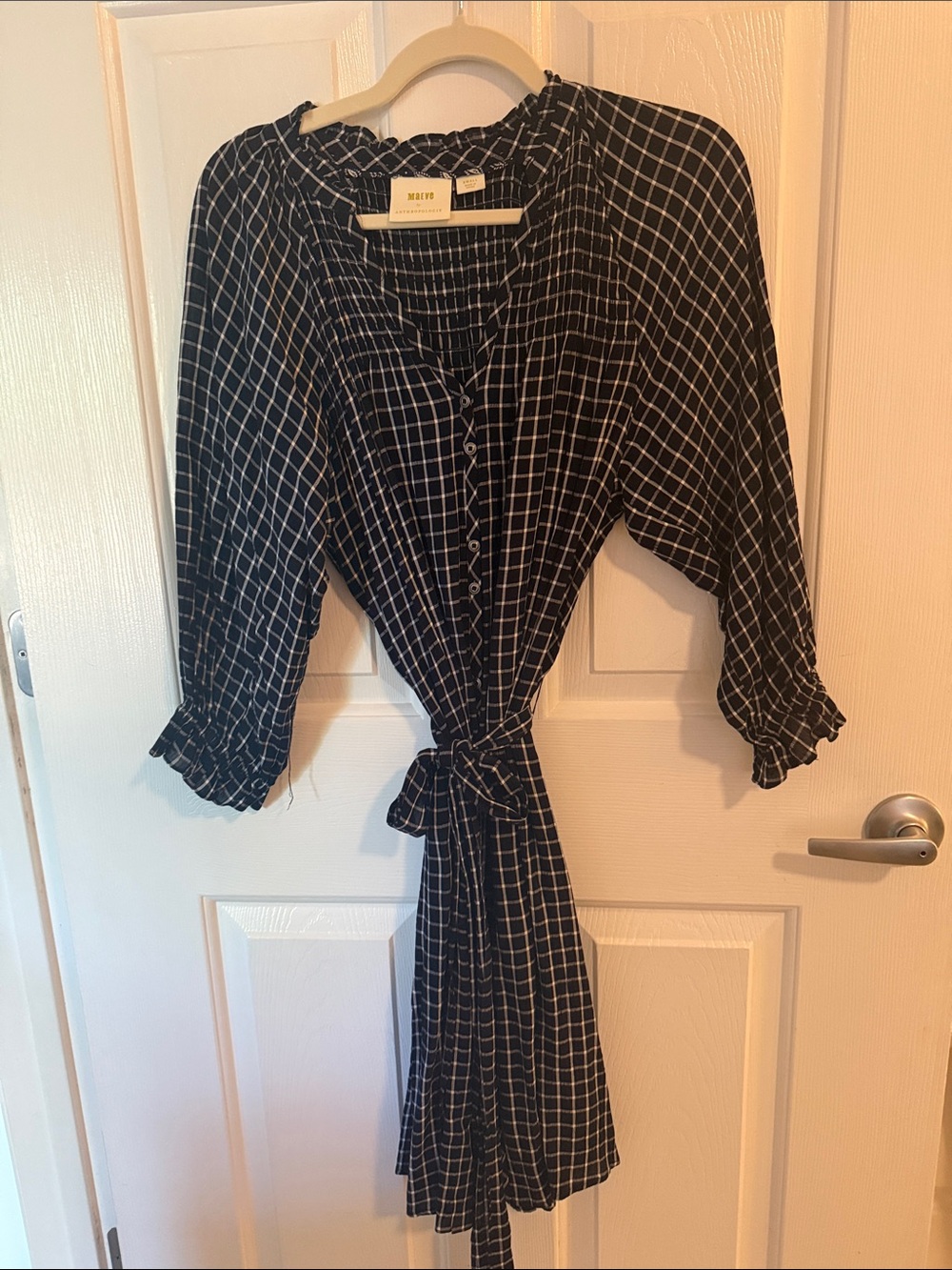 Anthropologie Navy and White Checked Midi Dress